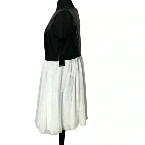 Eloquii Faux Leather Upper and Sheer Overlay Midi Dress NWT Size 16 - Picture 2 of 8